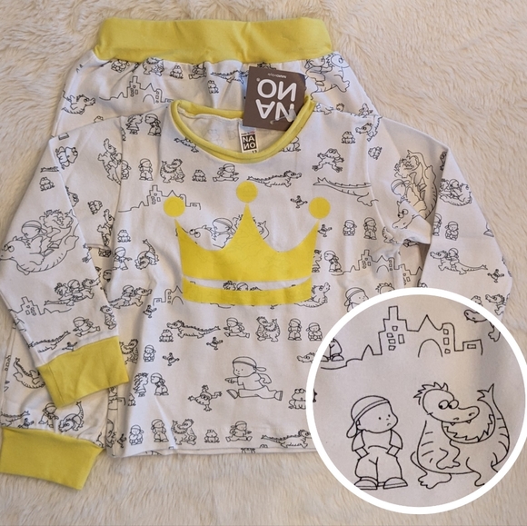 NWT NANO 2-pc Outfit Dragon Fantasy Print Yellow Trim Crown Size Unisex 12m - Picture 2 of 9
